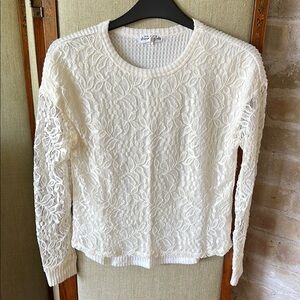 Girl’s “ten sixty sherman girls” size L White knit Sweater w/ lace at front/arms